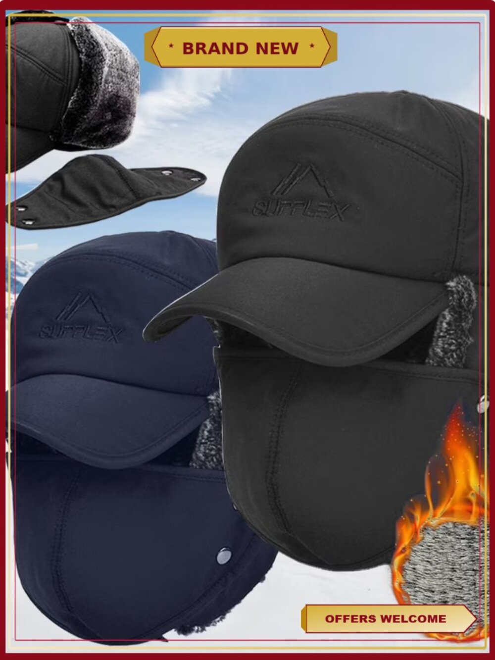 Winter Trapper Hat Windproof Thermal Ushanka with Ear Flap Mask